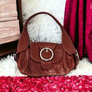 Gianni Bini Reddish Brown Faux Leather Hobo Shoulder Handbag Purse Tote Buckle